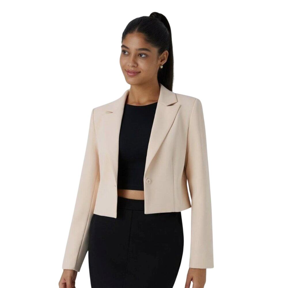 Halara Notched Collar Button Long Sleeve Work Blazer Light Beige XL